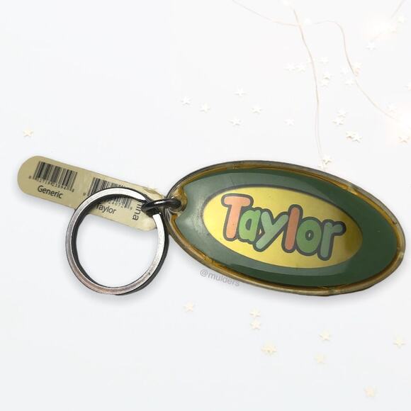 Customized Name TAYLOR Solar Flashing Keyring Keychain Yellow Green - Picture 1 of 7
